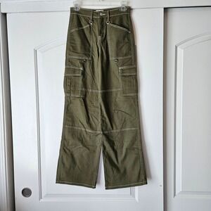 Rachel Paige Olive Green Wide Leg Cargo Pants Size XS Streetwear Grunge Y2K
